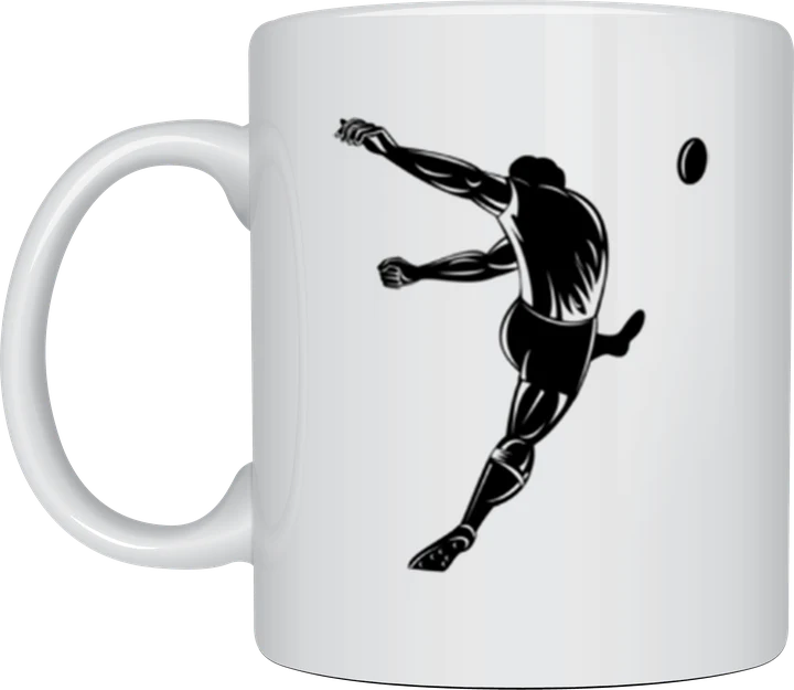 Rugby mug - player mid goal-kick line art