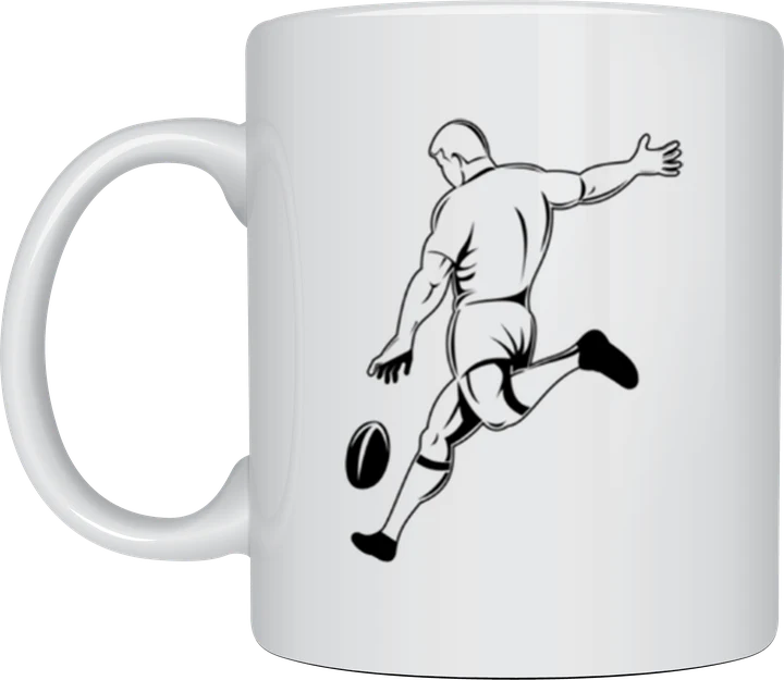 Rugby mug - player mid drop-kick line art