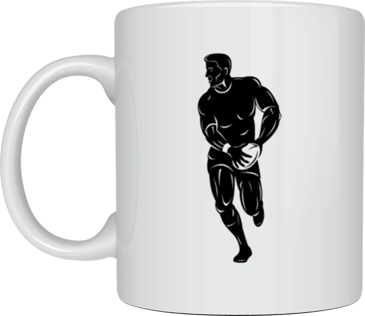 Rugby mug - player about to pass silhouette
