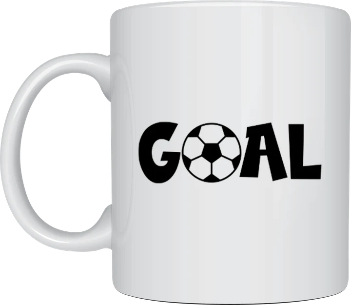 Soccer mug - bold GOAL text with a soccer ball for the O