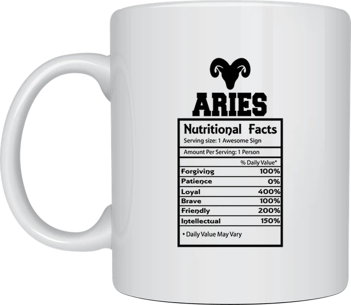 Zodiac mug - Aries Nutritional Facts label