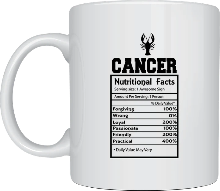 Zodiac mug - Cancer Nutritional Facts label