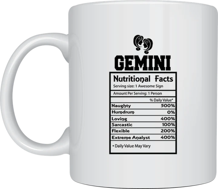 Zodiac mug - Gemini Nutritional Facts label