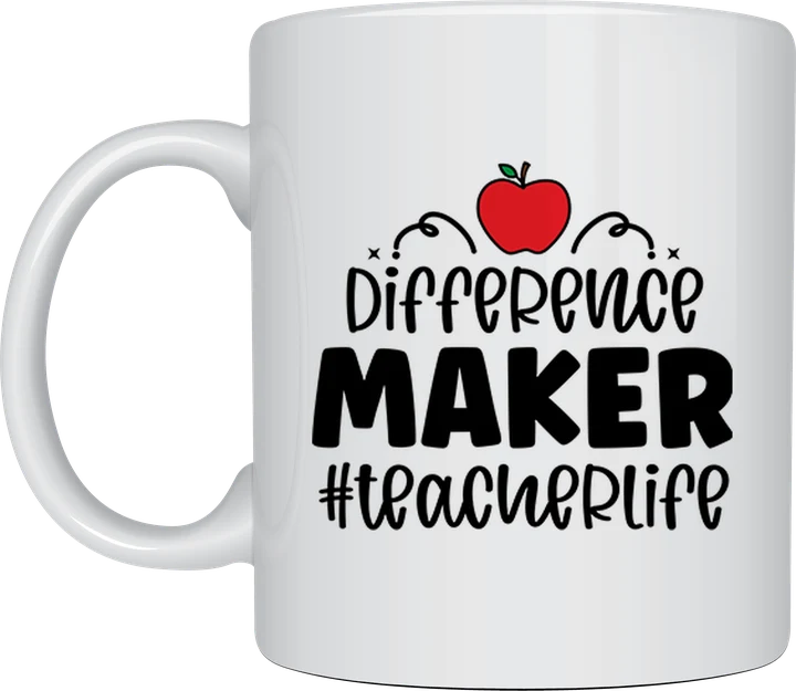 Teacher mug - Difference Maker #teacherlife text with a red apple